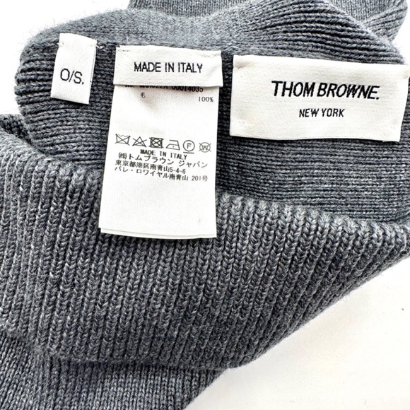 THOM BROWNE Grey Striped Stocking Beanie with Pouf Ball - Picture 9 of 10